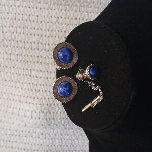 Blue Stone Cufflinks and Tie Pin Set